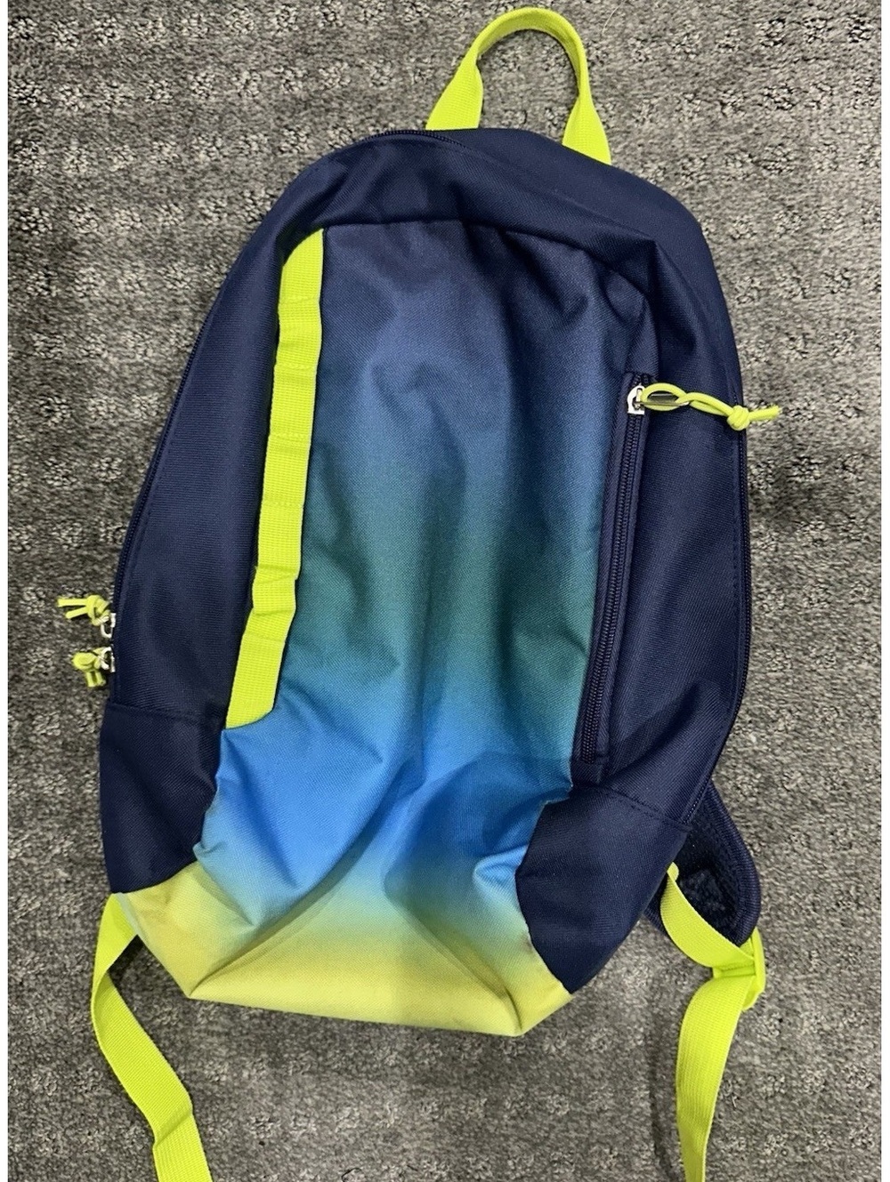 Unisex Kids Navy Blue Green Ombré Backpack Yellow Straps Zip Adjustable